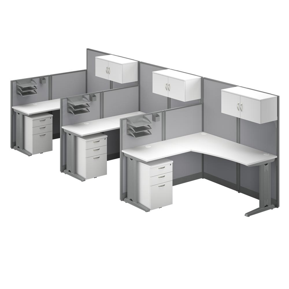 3 Person L Shaped Cubicle Desks with Storage, Drawers, and Organizers. Picture 1