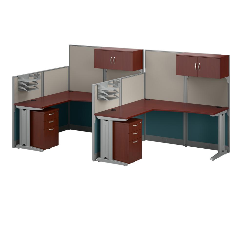 2 Person L Shaped Cubicle Desks with Storage, Drawers, and Organizers. Picture 1