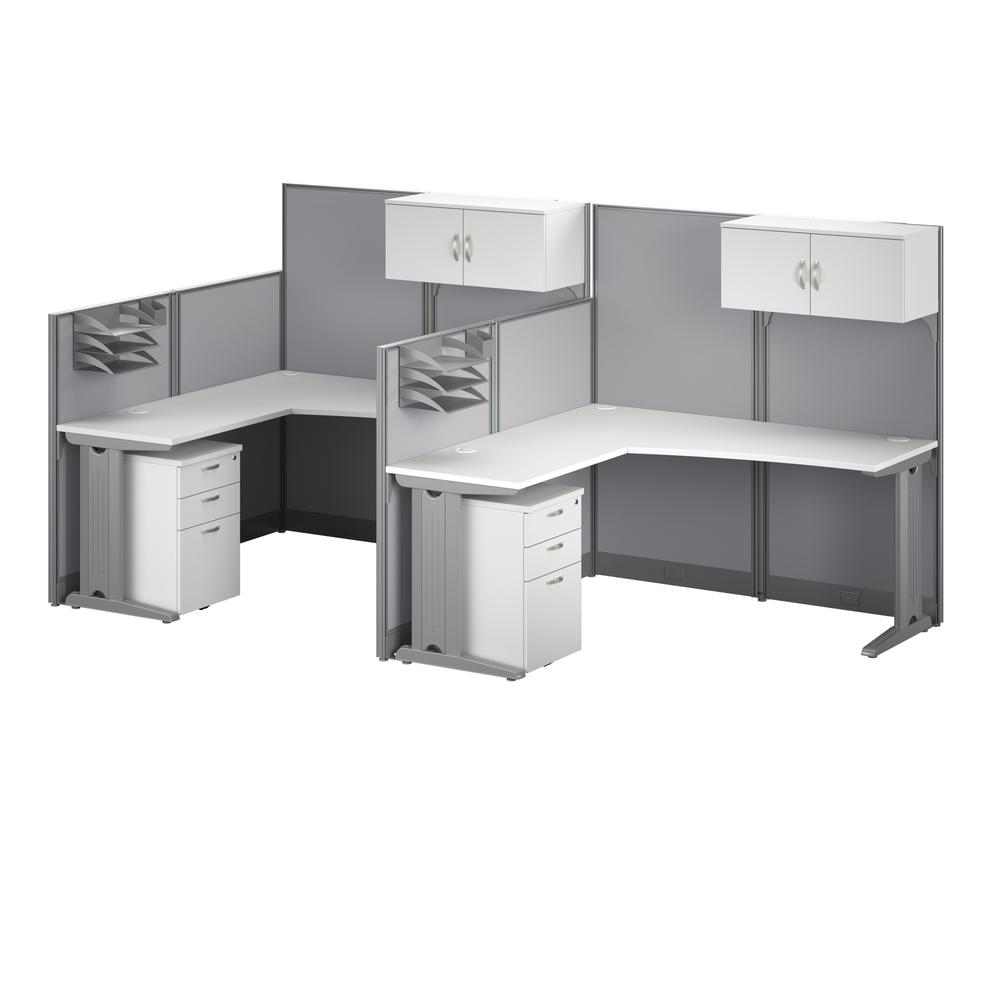 2 Person L Shaped Cubicle Desks with Storage, Drawers, and Organizers. Picture 1