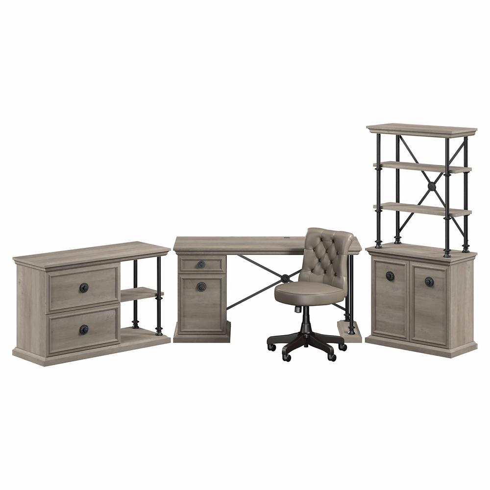 Bush Furniture Coliseum 60W Designer Desk and Chair Set with Lateral File Cabinet and Bookcase with Doors. Picture 1
