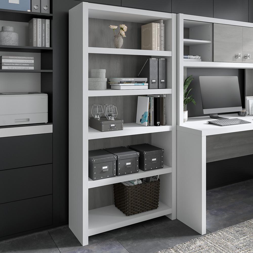Echo 5 Shelf Bookcase in Pure White and Modern Gray. Picture 2