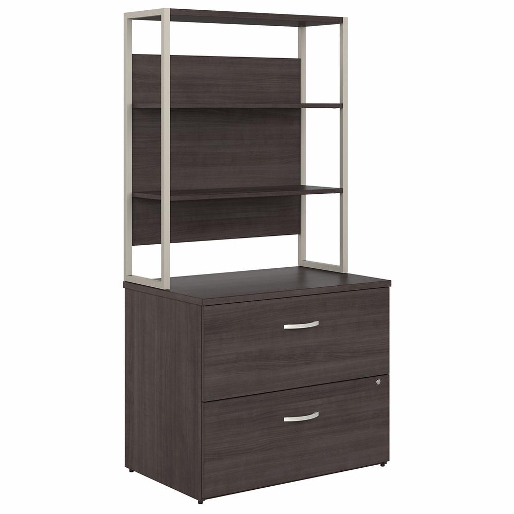 Bush Business Furniture Hybrid 2 Drawer Lateral File Cabinet with Shelves - Storm Gray/Storm Gray. Picture 1