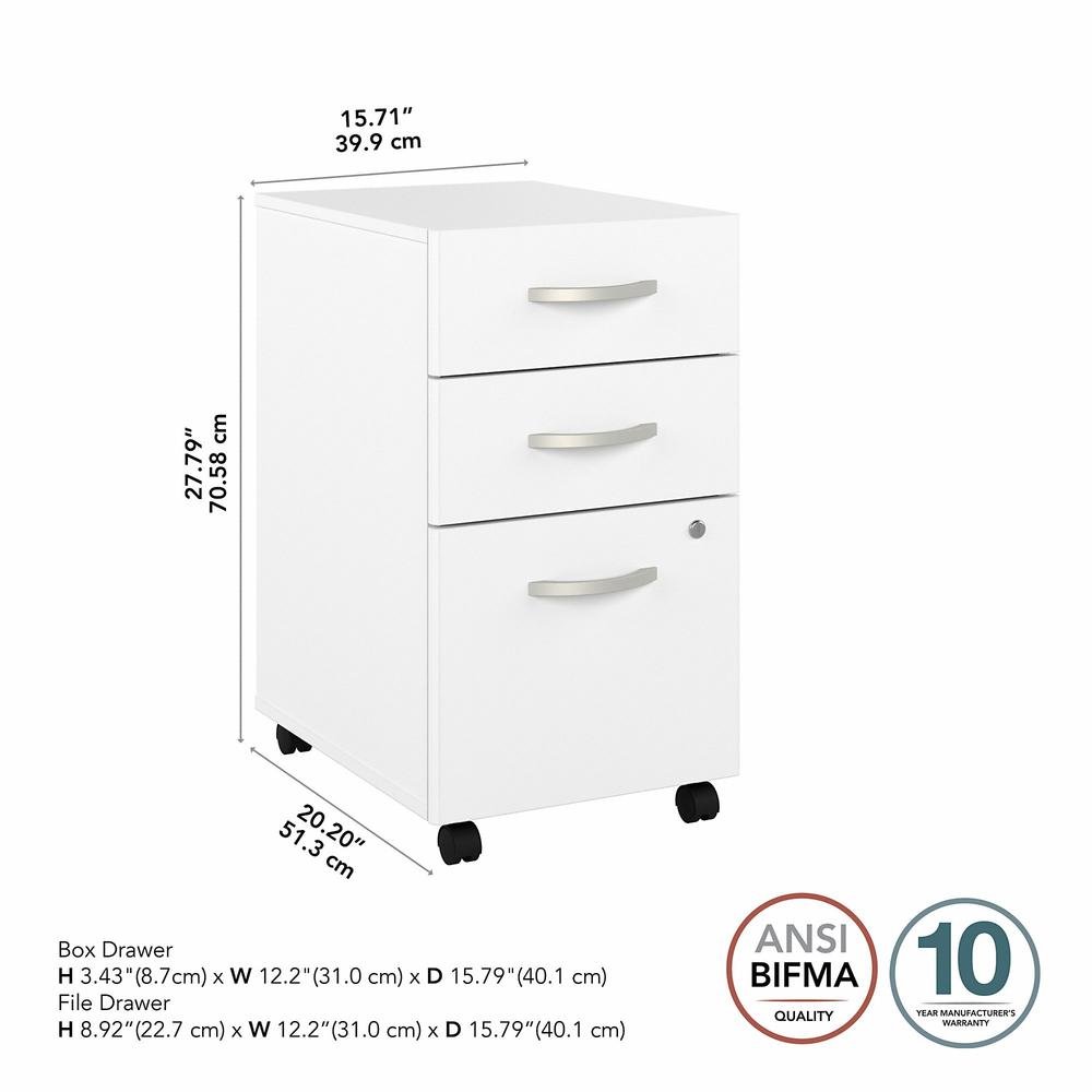 Bush Business Furniture Hybrid 3 Drawer Mobile File Cabinet - Assembled - White. Picture 5