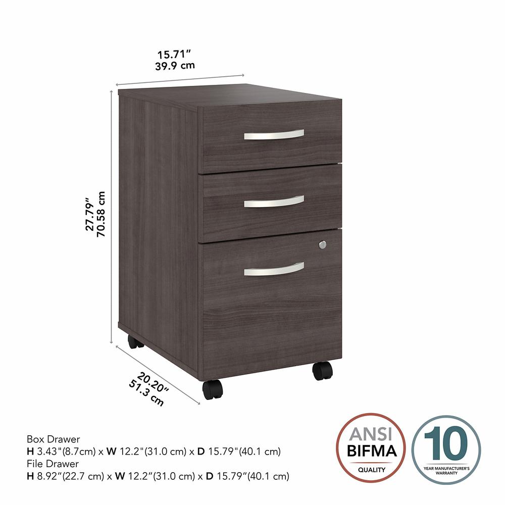 Bush Business Furniture Hybrid 3 Drawer Mobile File Cabinet - Assembled - Storm Gray. Picture 5