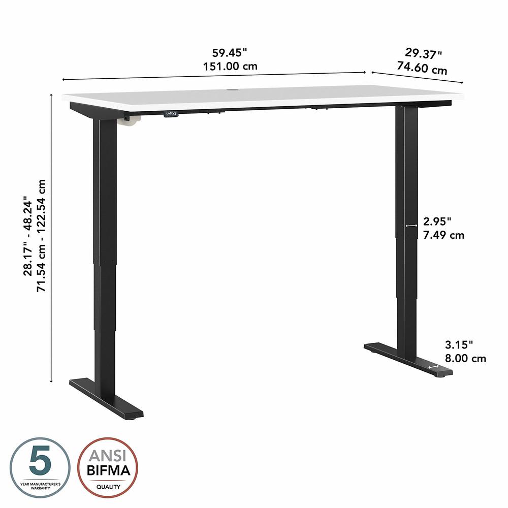 Move 40 Series by Bush Business Furniture 60W x 30D Electric Height Adjustable Standing Desk White/Black Powder Coat. Picture 6
