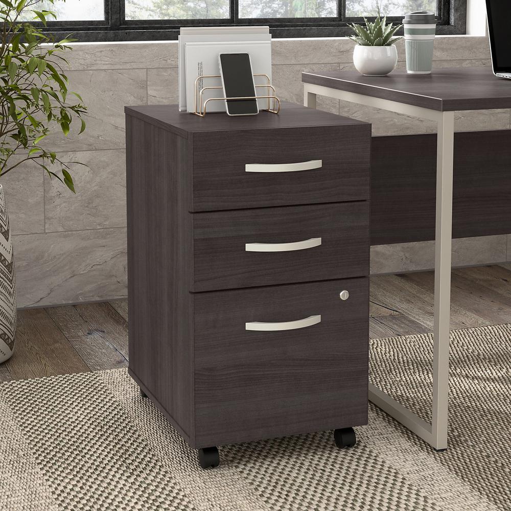 Bush Business Furniture Hybrid 3 Drawer Mobile File Cabinet - Assembled - Storm Gray. Picture 2