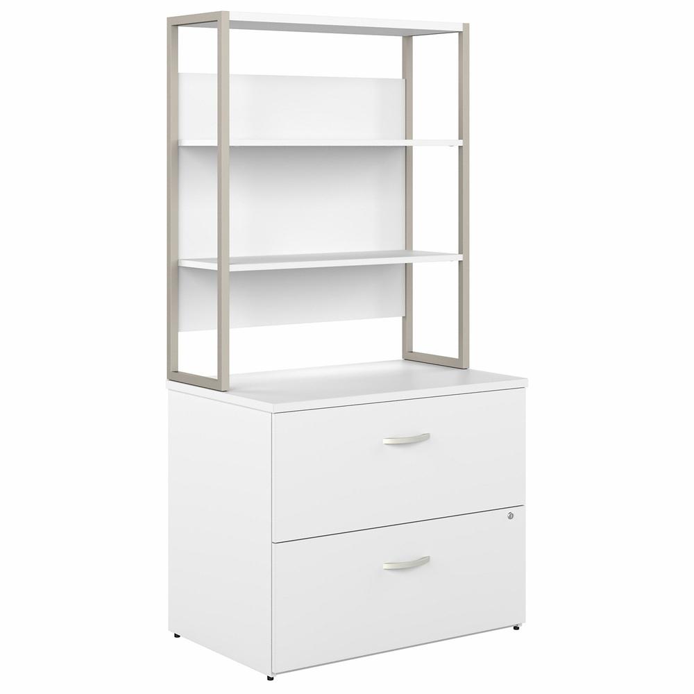 Bush Business Furniture Hybrid 2 Drawer Lateral File Cabinet with Shelves - White/White. Picture 1