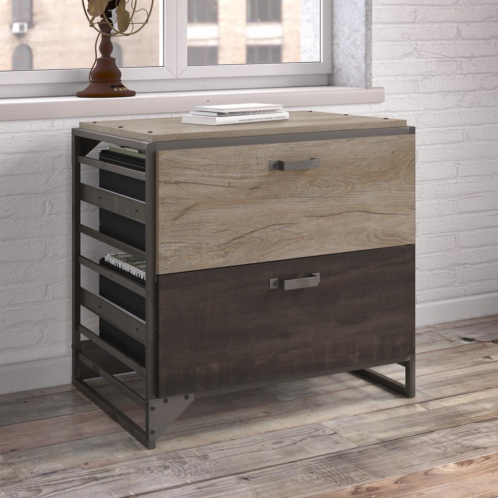 Bush Furniture Refinery 2 Drawer Lateral File Cabinet in Rustic Gray. Picture 2