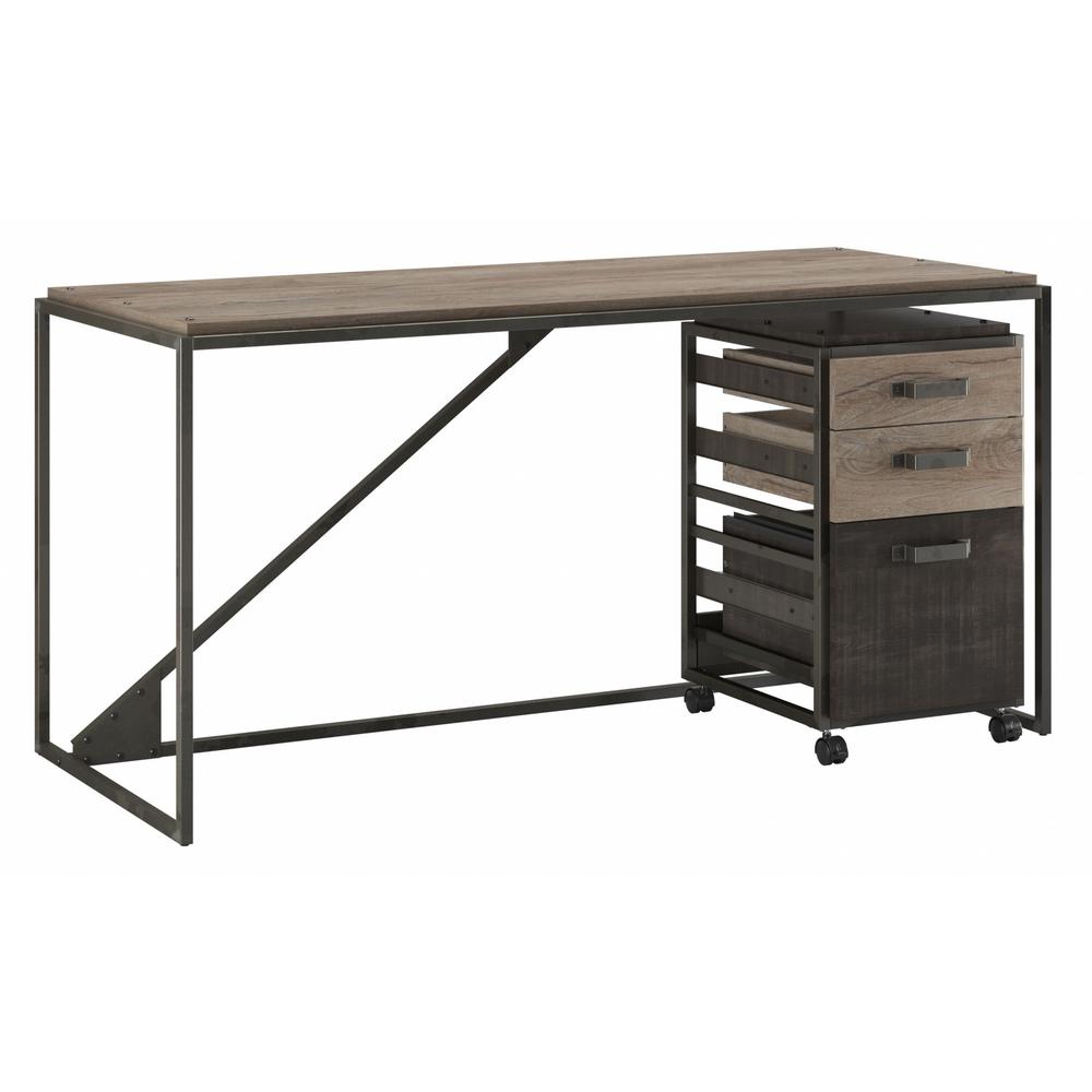 62W Industrial Desk with 3 Drawer Mobile File Cabinet in Rustic Gray. Picture 1