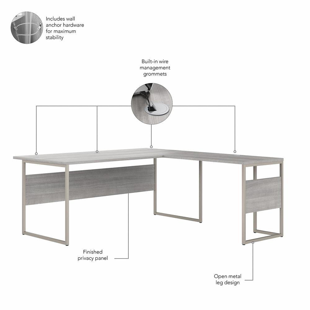 Bush  Furniture Hybrid 72W x 36D L Shaped Table Desk with Metal Legs, Platinum Gray/Platinum Gray. Picture 3