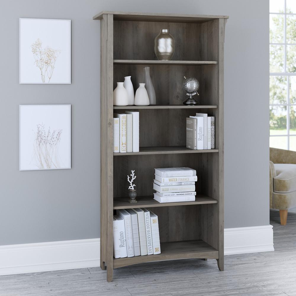 Bush Furniture Salinas Tall 5 Shelf Bookcase in Driftwood Gray. Picture 2