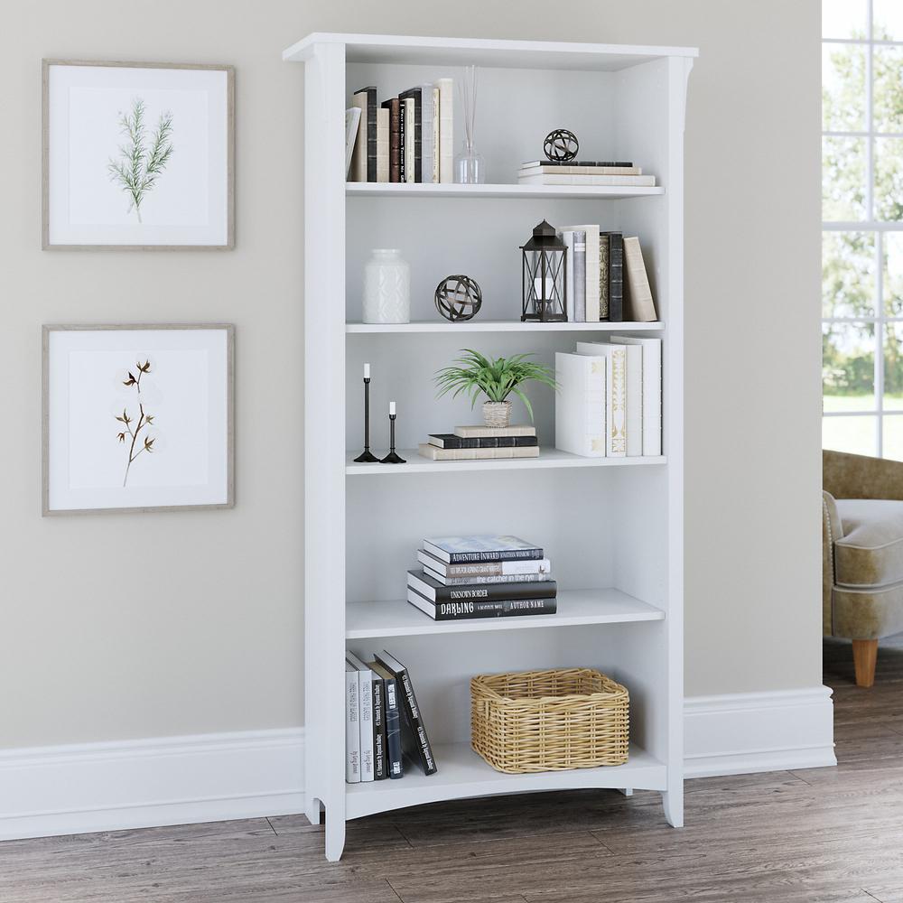 Bush Furniture Salinas Tall 5 Shelf Bookcase in Pure White. Picture 2
