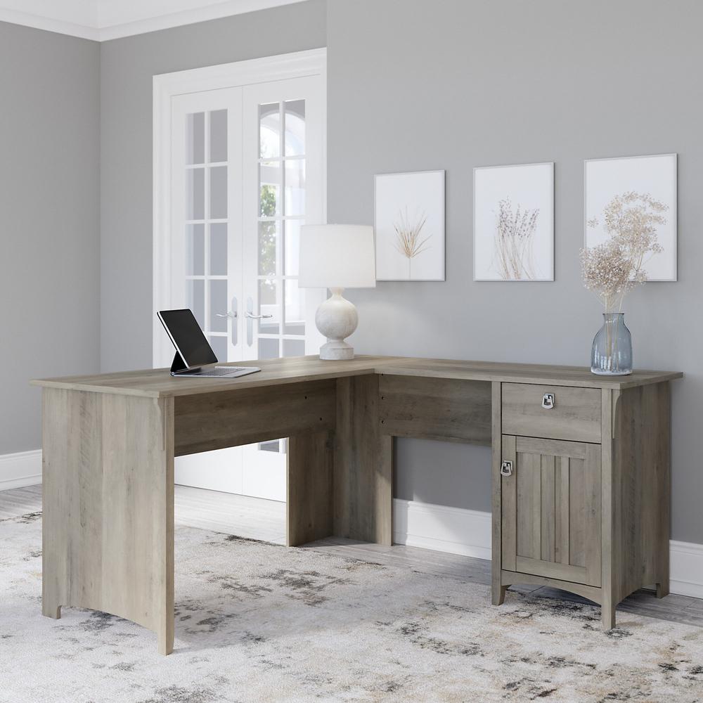 Bush Furniture Salinas 60W L Shaped Desk with Storage in Driftwood Gray. Picture 2