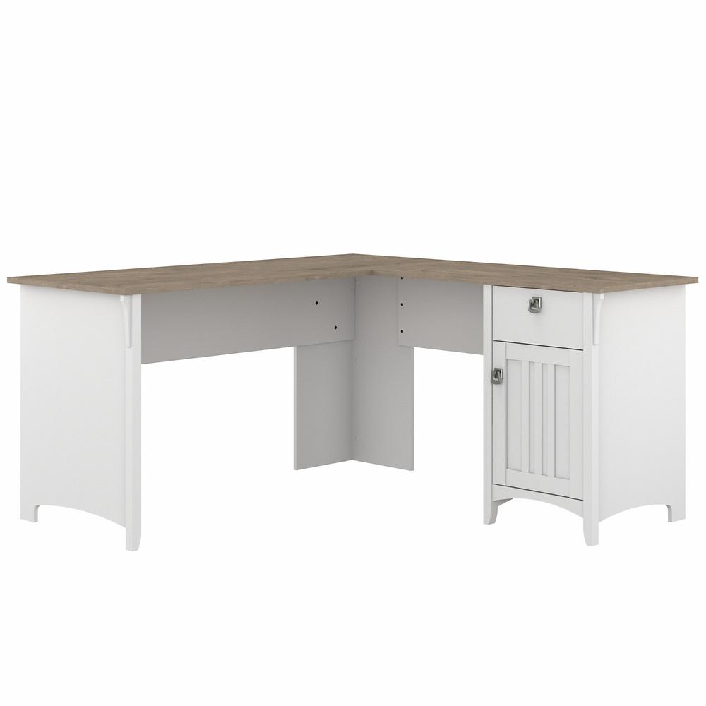 Bush Furniture Salinas 60W L Shaped Desk with Storage in Pure White and Shiplap Gray. Picture 1