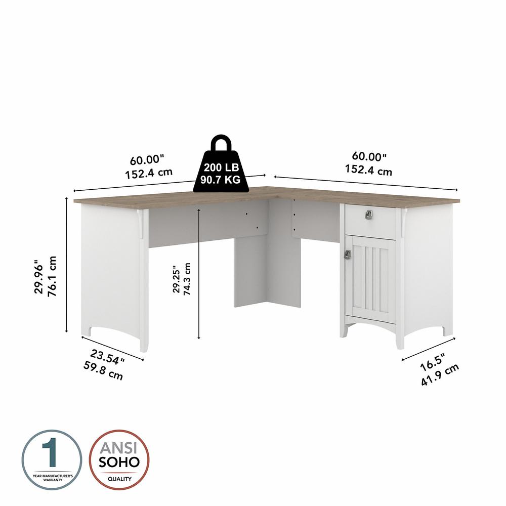 Bush Furniture Salinas 60W L Shaped Desk with Storage in Pure White and Shiplap Gray. Picture 5