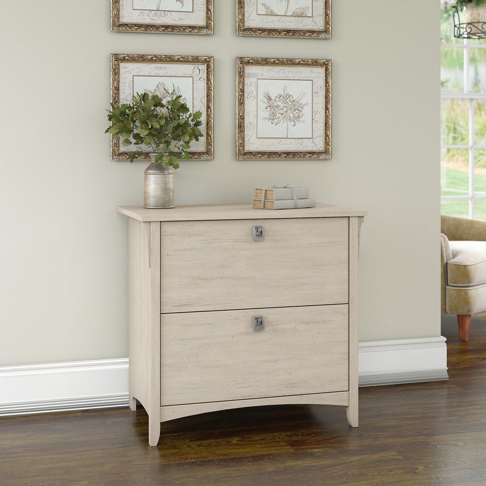 Bush Furniture Salinas 2 Drawer Lateral File Cabinet in Antique White. Picture 2