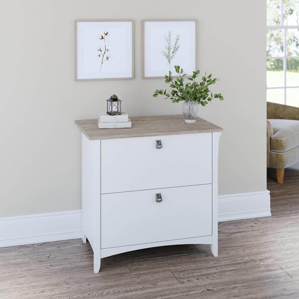 Bush Furniture Salinas 2 Drawer Lateral File Cabinet, Shiplap Gray/Pure White. Picture 2