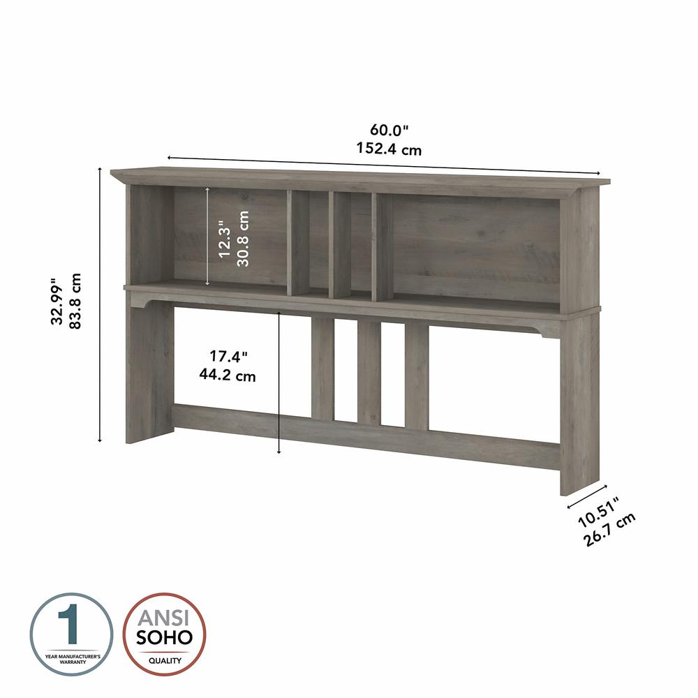 Bush Furniture Salinas 60W Hutch for L Shaped Desk, Driftwood Gray. Picture 5