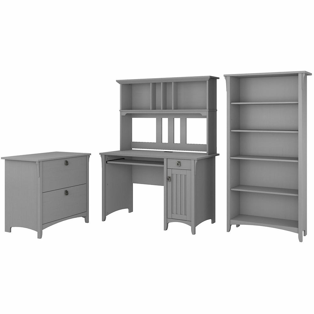 Desk with Hutch, Lateral File Cabinet and 5 Shelf Bookcase Cape Cod Gray. Picture 1