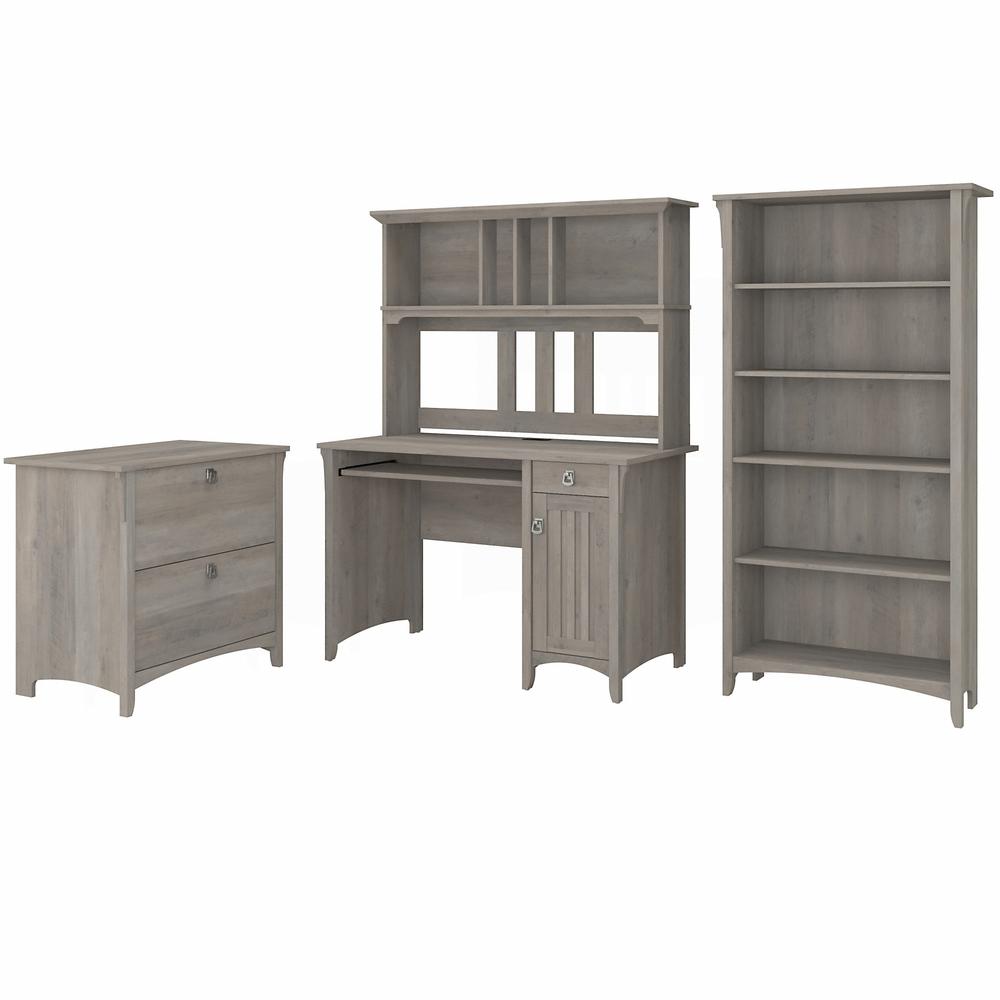 Desk with Hutch, Lateral File Cabinet and 5 Shelf Bookcase Driftwood Gray. Picture 1
