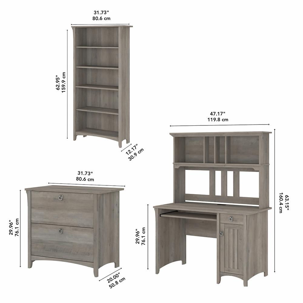 Desk with Hutch, Lateral File Cabinet and 5 Shelf Bookcase Driftwood Gray. Picture 5