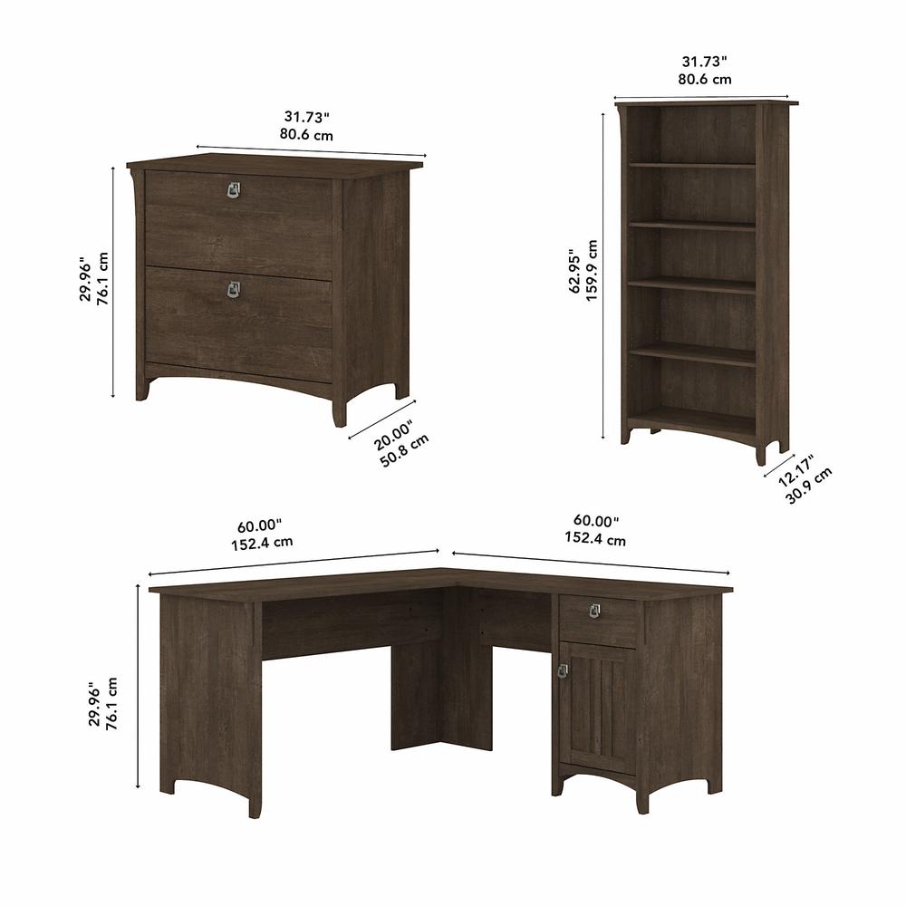 Bush Furniture Salinas 60W L Shaped Desk with Lateral File Cabinet and 5 Shelf Bookcase, Ash Brown. Picture 5