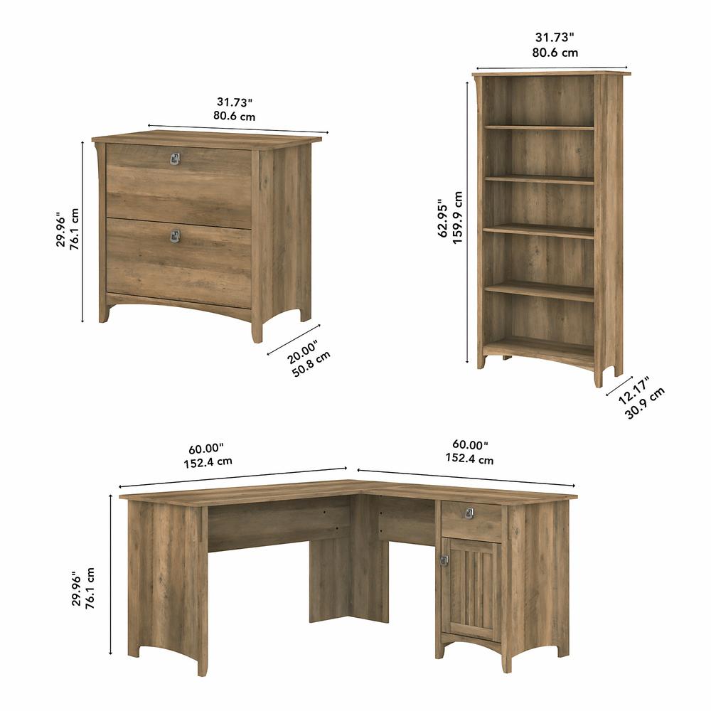 Bush Furniture Salinas 60W L Shaped Desk with Lateral File Cabinet and 5 Shelf Bookcase, Reclaimed Pine. Picture 5