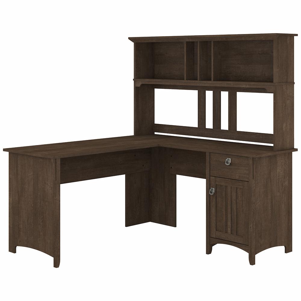 Bush Furniture Salinas 60W L Shaped Desk with Hutch, Ash Brown. Picture 1