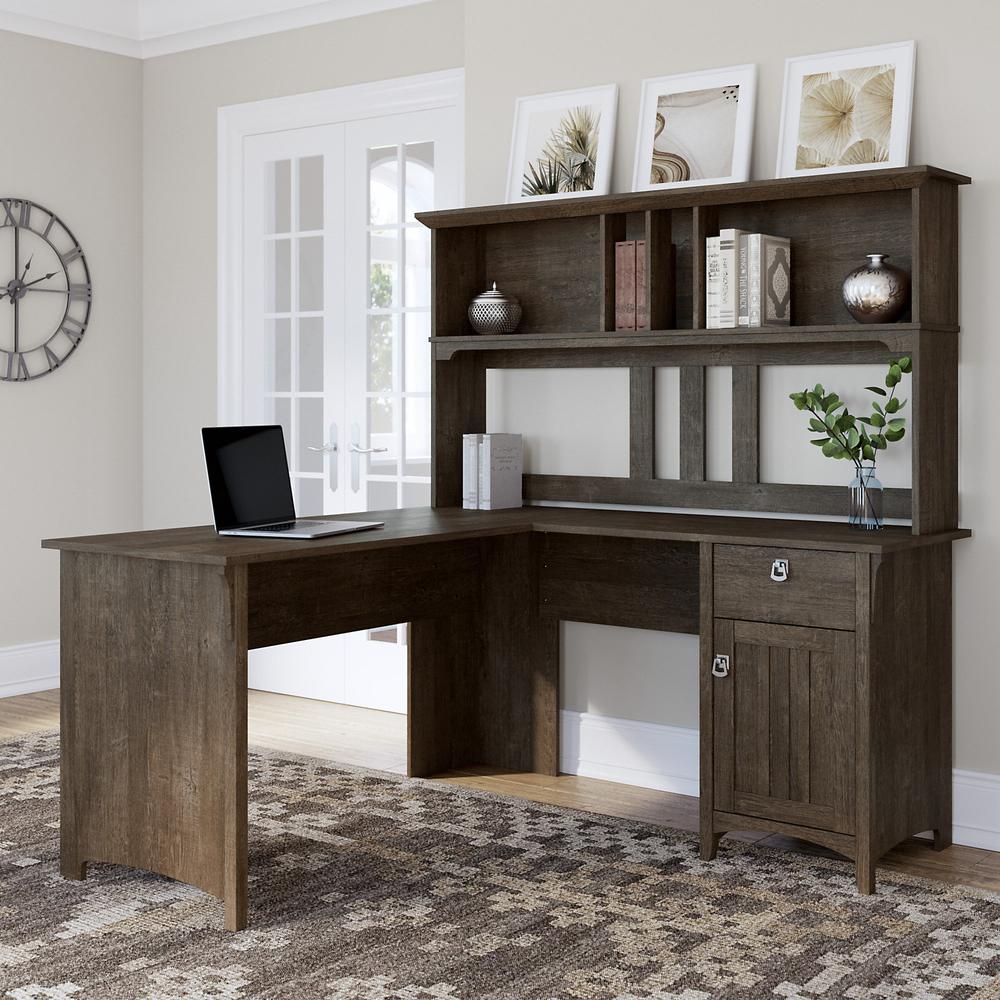 Bush Furniture Salinas 60W L Shaped Desk with Hutch, Ash Brown. Picture 2
