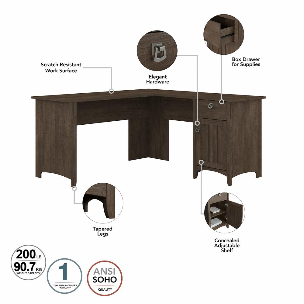 Bush Furniture Salinas 60W L Shaped Desk with Hutch, Ash Brown. Picture 3