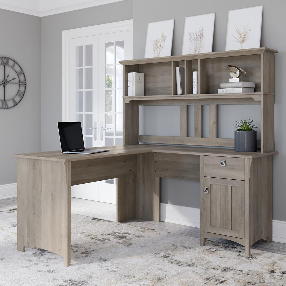 Bush Furniture Salinas 60W L Shaped Desk with Hutch, Driftwood Gray. Picture 2