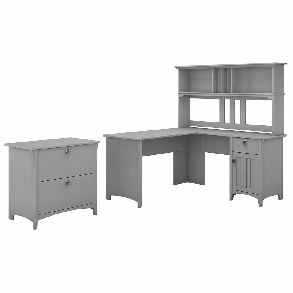 Bush Furniture Salinas 60W L Shaped Desk with Hutch and Lateral File Cabinet, Cape Cod Gray. Picture 1