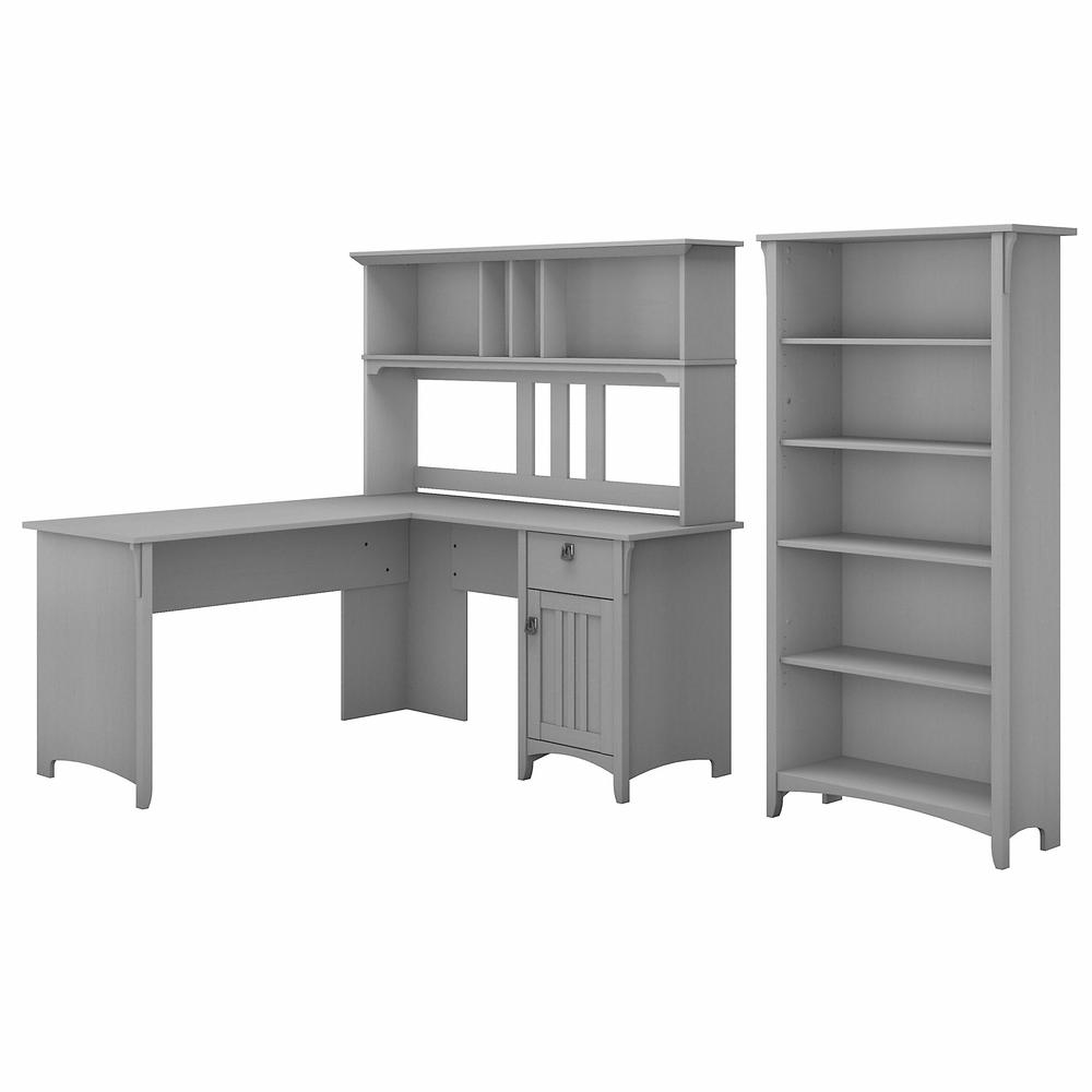 Bush Furniture Salinas 60W L Shaped Desk with Hutch and 5 Shelf Bookcase, Cape Cod Gray. Picture 1