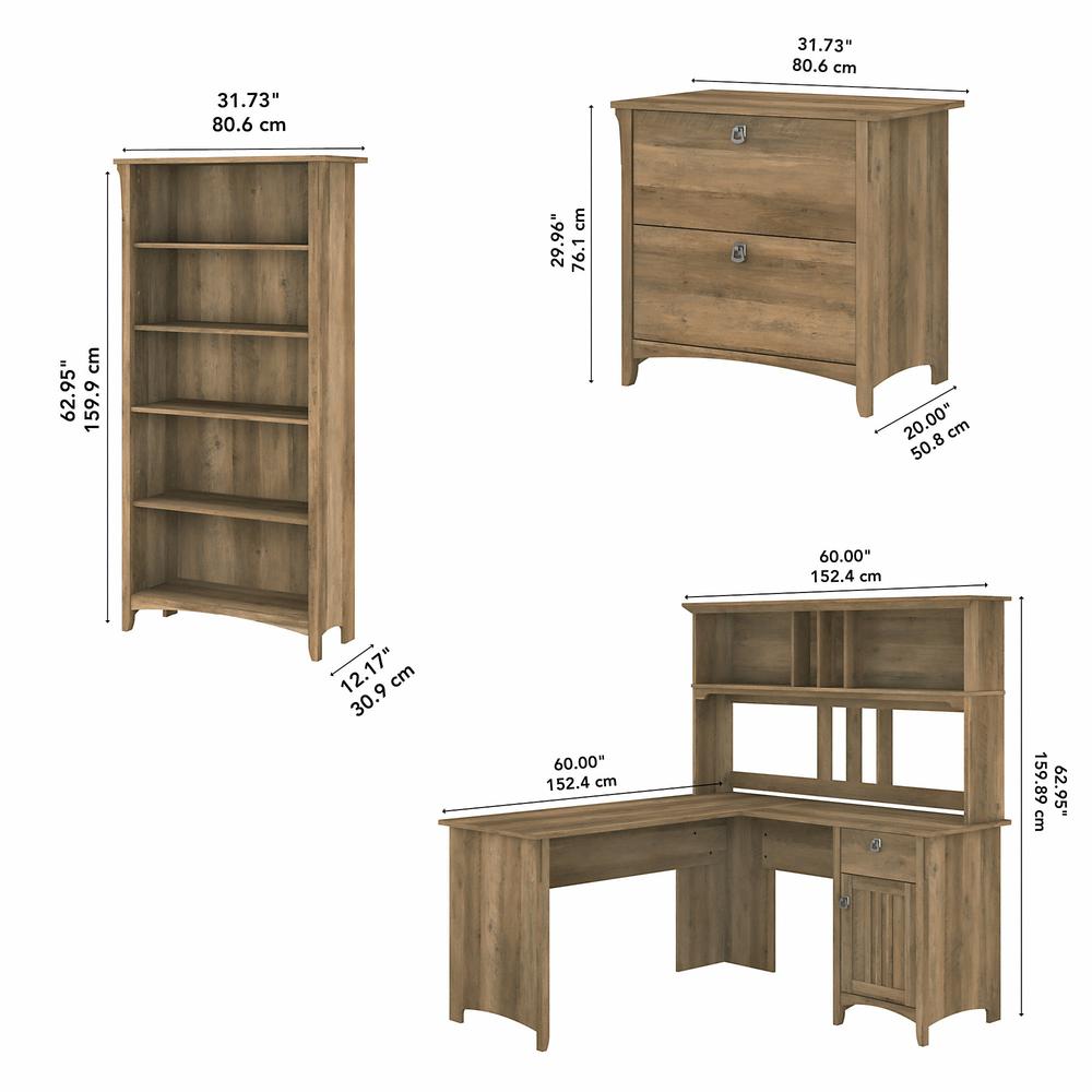 Bush Furniture Salinas 60W L Shaped Desk with Hutch, Lateral File Cabinet and 5 Shelf Bookcase, Reclaimed Pine. Picture 5