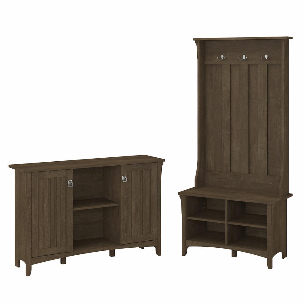 Bush Furniture Salinas Entryway Storage Set with Hall Tree, Shoe Bench and Accent Cabinet in Ash Brown. Picture 1