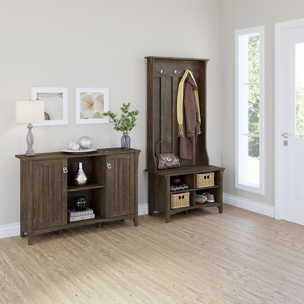 Bush Furniture Salinas Entryway Storage Set with Hall Tree, Shoe Bench and Accent Cabinet in Ash Brown. Picture 2