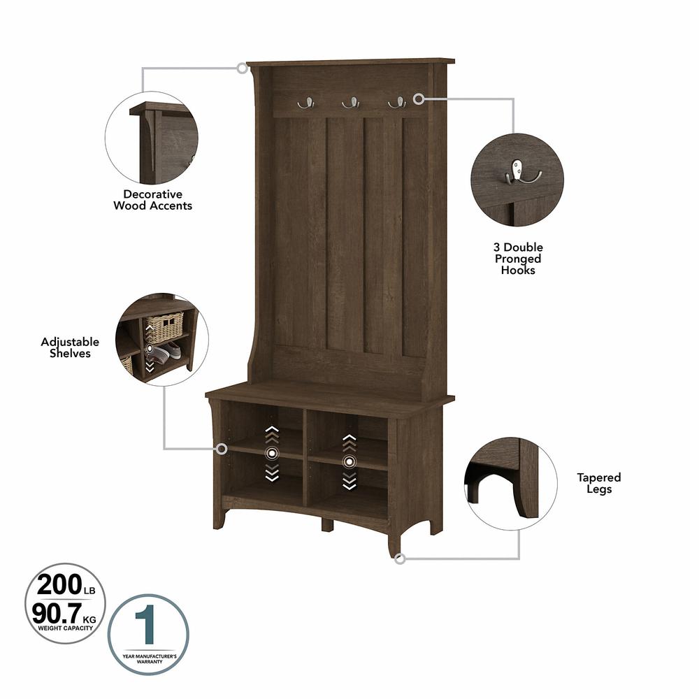 Bush Furniture Salinas Entryway Storage Set with Hall Tree, Shoe Bench and Accent Cabinet in Ash Brown. Picture 4