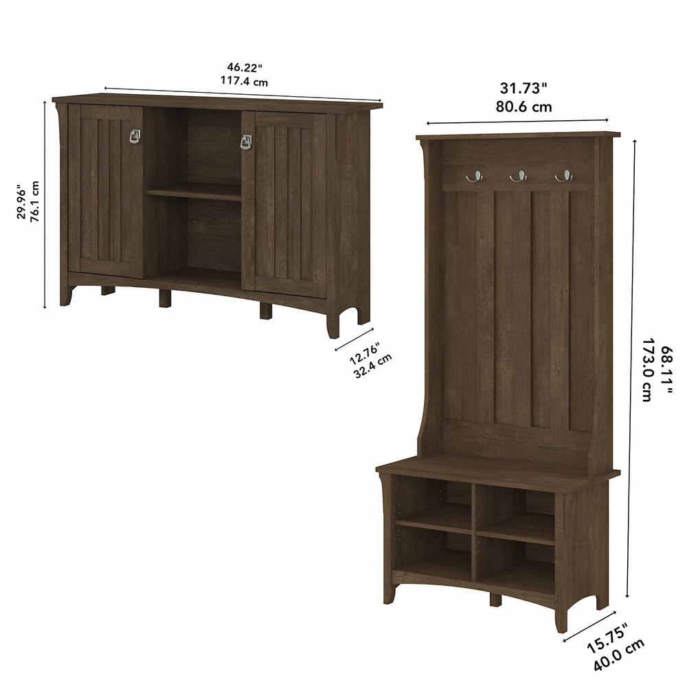 Bush Furniture Salinas Entryway Storage Set with Hall Tree, Shoe Bench and Accent Cabinet in Ash Brown. Picture 6