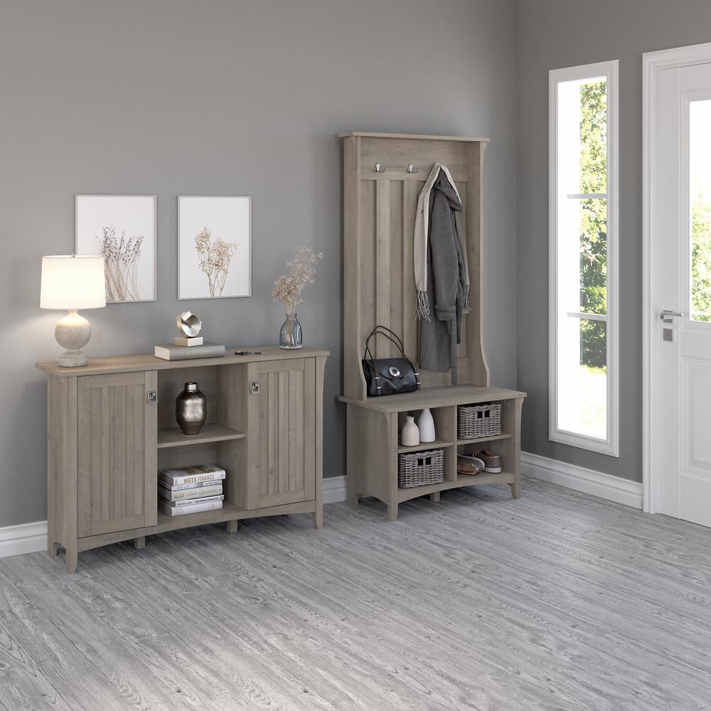 Bush Furniture Salinas Entryway Storage Set with Hall Tree, Shoe Bench and Accent Cabinet in Driftwood Gray. Picture 2