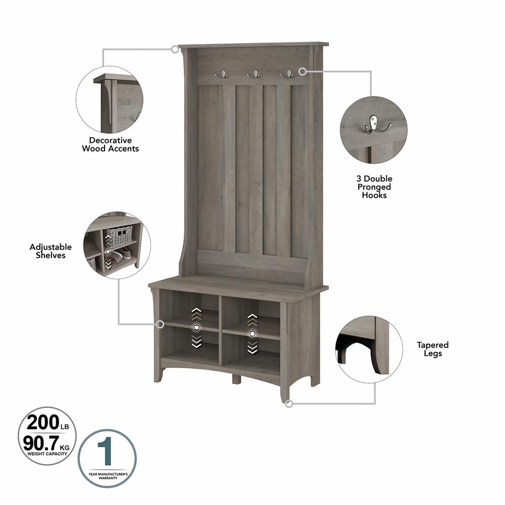 Bush Furniture Salinas Entryway Storage Set with Hall Tree, Shoe Bench and Accent Cabinet in Driftwood Gray. Picture 4