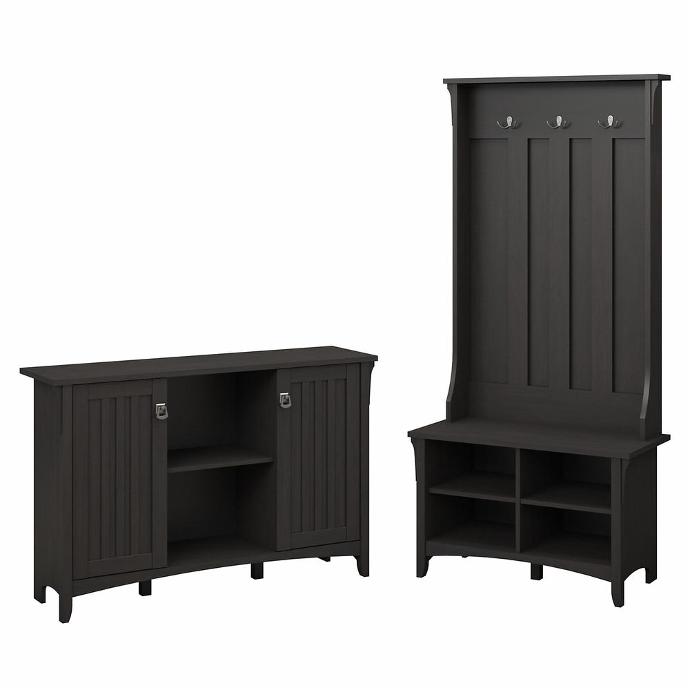 Bush Furniture Salinas Entryway Storage Set with Hall Tree, Shoe Bench and Accent Cabinet Vintage Black. Picture 1
