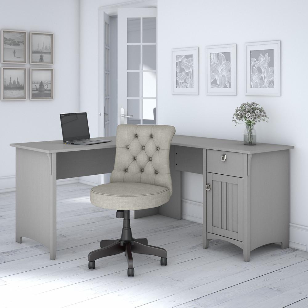 60W L Shaped Desk with Mid Back Tufted Office Chair, Cape Cod Gray. Picture 2