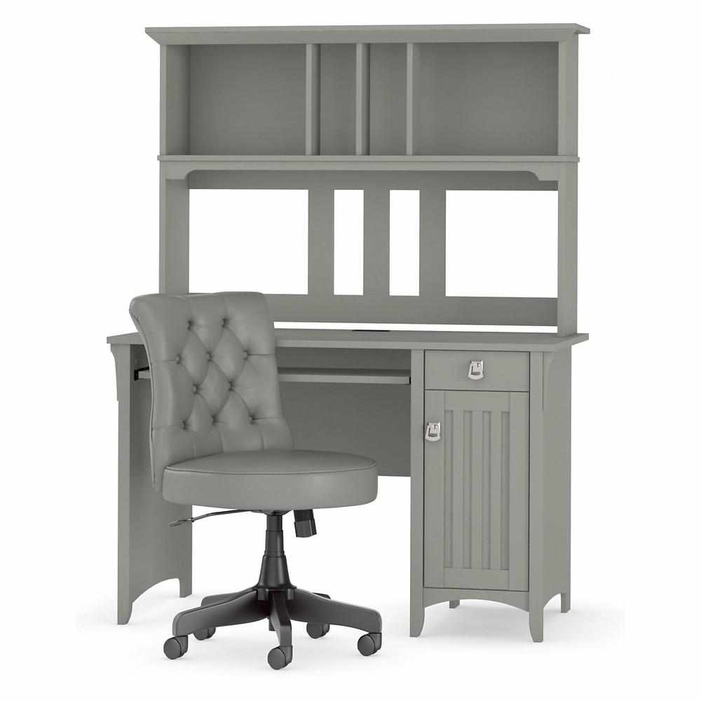 48W Computer Desk with Hutch and Mid Back Tufted Office Chair Cape Cod Gray. Picture 1