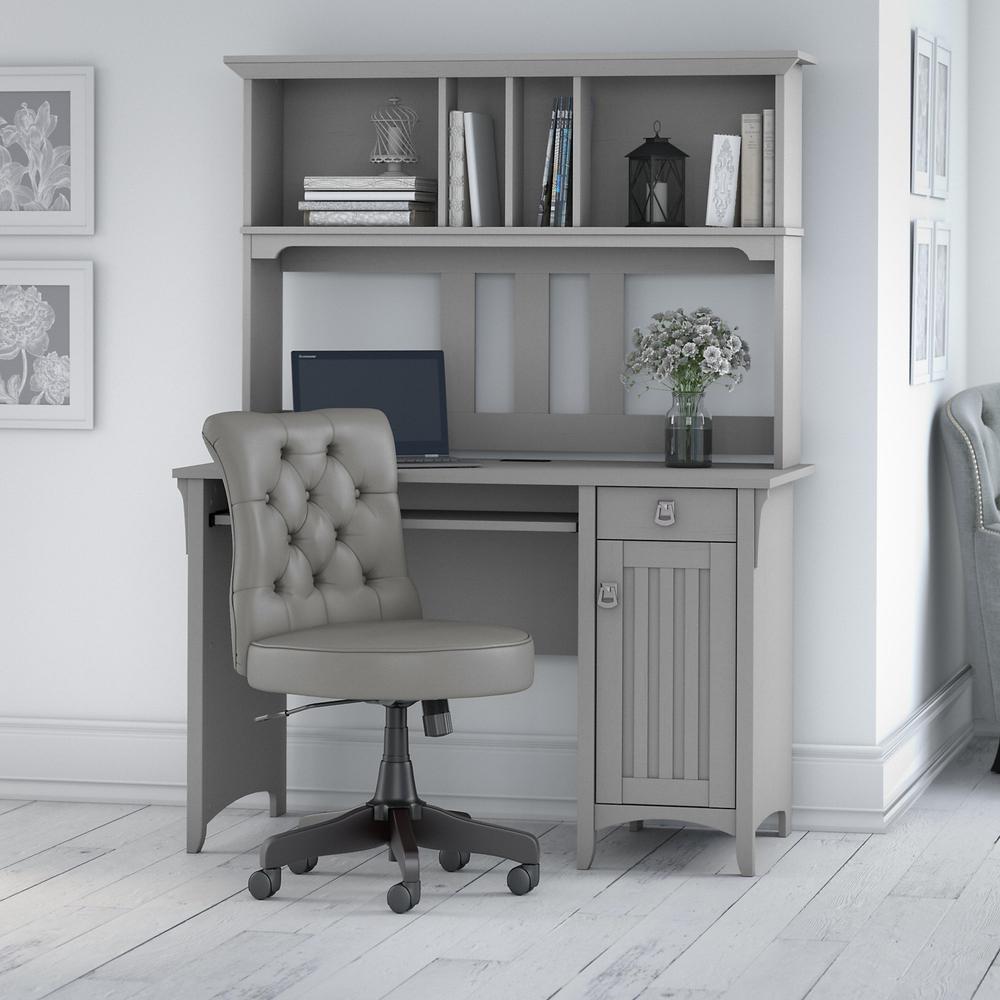 48W Computer Desk with Hutch and Mid Back Tufted Office Chair Cape Cod Gray. Picture 2