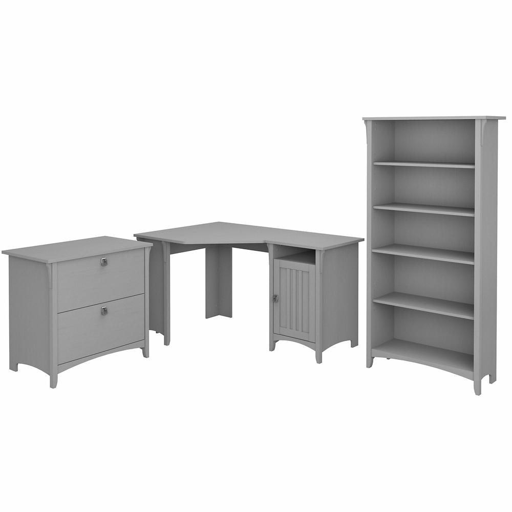 Bush Furniture Salinas 55W Corner Desk with Lateral File Cabinet and 5 Shelf Bookcase, Cape Cod Gray. Picture 1