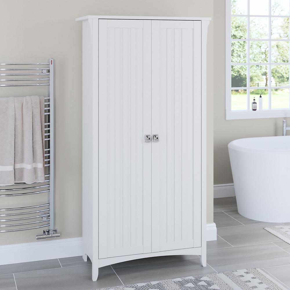 Bush Furniture Salinas Bathroom Storage Cabinet with Doors, Pure White. Picture 2