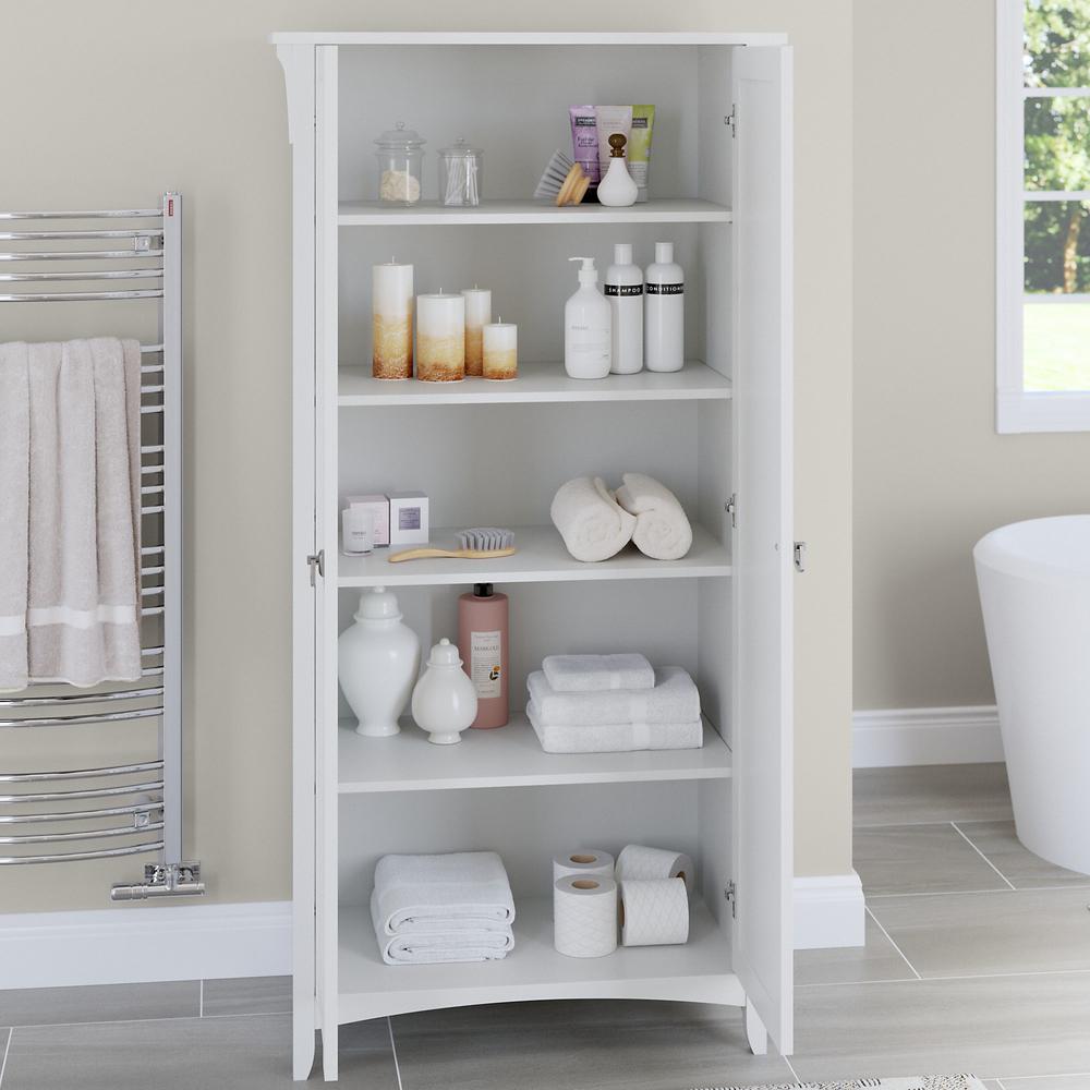 Bush Furniture Salinas Bathroom Storage Cabinet with Doors, Pure White. Picture 5