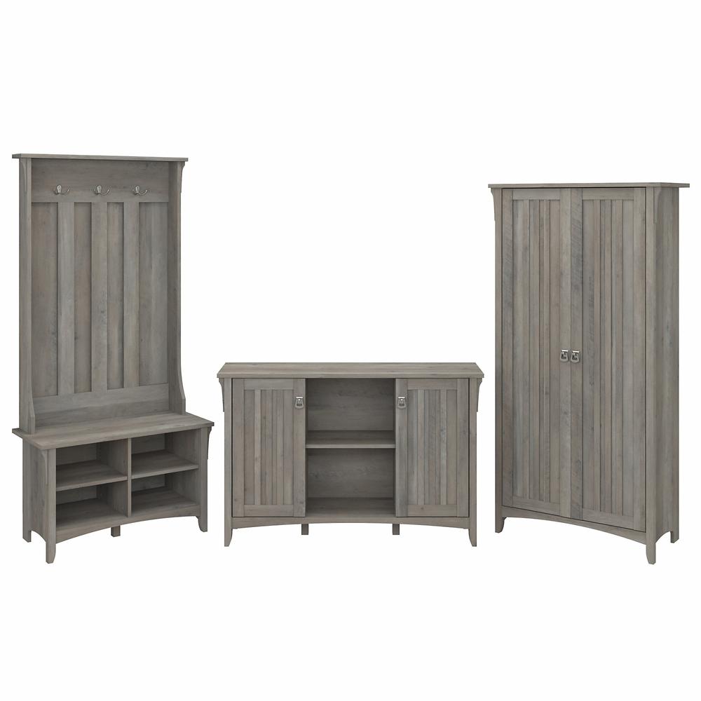 Bush Furniture Salinas Entryway Storage Set with Hall Tree, Shoe Bench and Accent Cabinets, Driftwood Gray. Picture 1