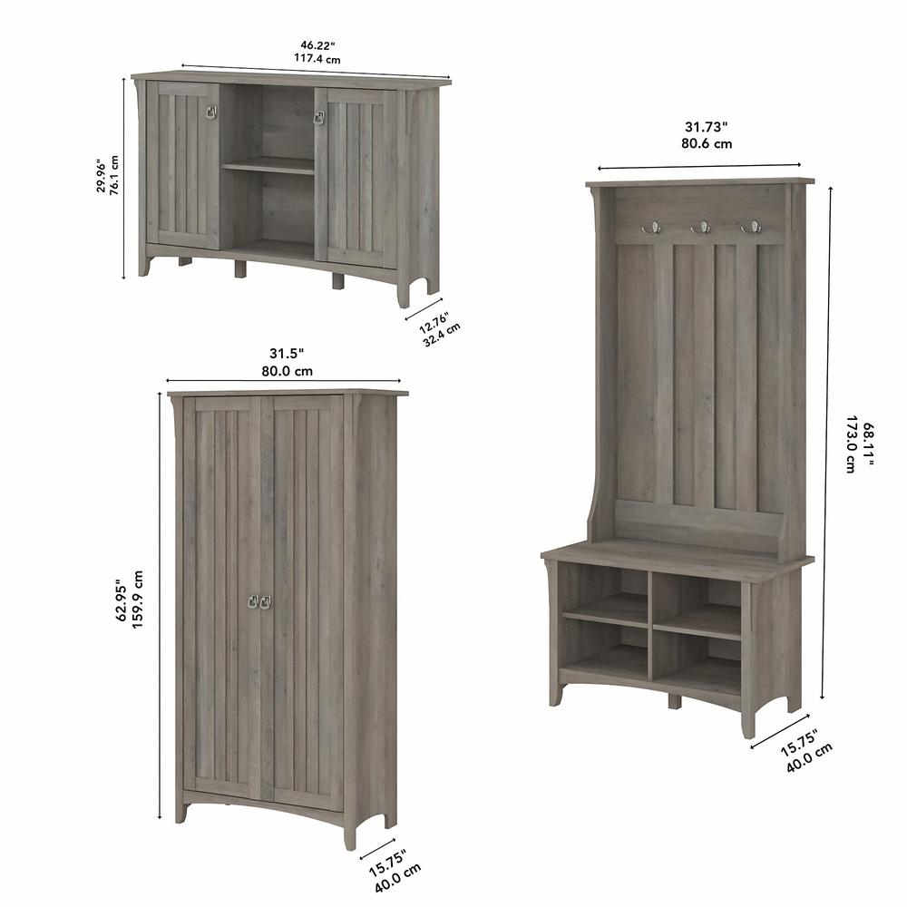 Bush Furniture Salinas Entryway Storage Set with Hall Tree, Shoe Bench and Accent Cabinets, Driftwood Gray. Picture 5