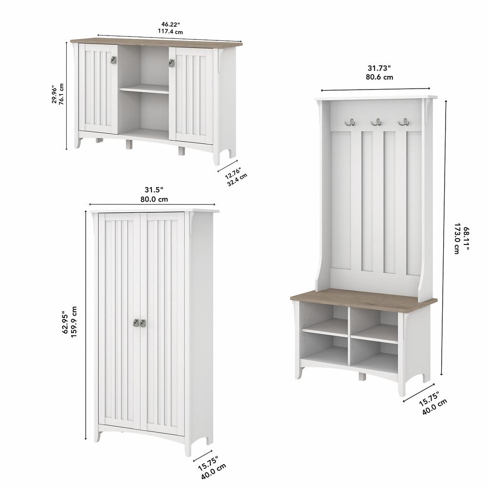 Bush Furniture Salinas Entryway Storage Set with Hall Tree, Shoe Bench and Accent Cabinets, Shiplap Gray/Pure White. Picture 5